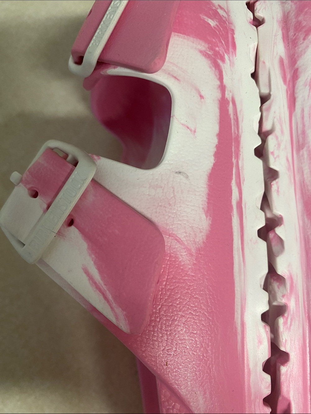 Birkenstock Pink and White Two-Strap EVA Slides L6 - Picture 9 of 10